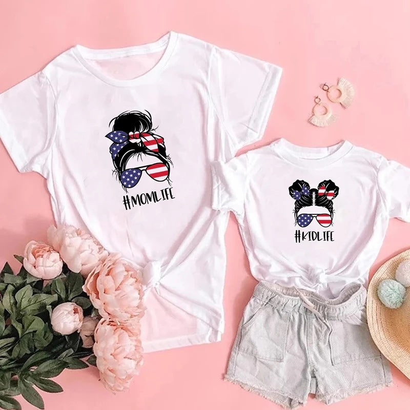 Mom and Daughter Cotton Print Short Sleeves