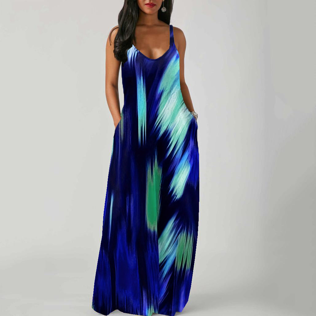 Adjustable-strap Printed Dress With Patch Pockets