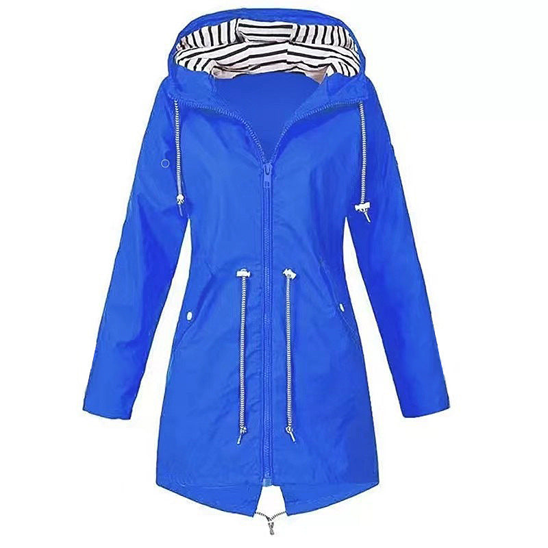 Womens Waterproof Raincoat Casual Basic Outdoors Drawstring Trench Lightweight Drawstring Jackets Hiking Clothes For Women