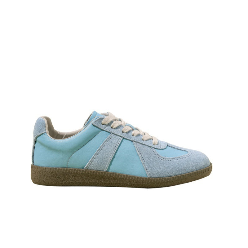 New Womens Versatile Korean-style Retro Patchwork Flat Shoes With A Round Toe And Lace-up Design