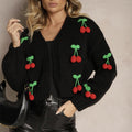 3D Cherry Pattern Women's Elegant Cardigan Sweater