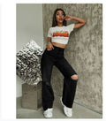 Womens Washed Casual Straight Jeans