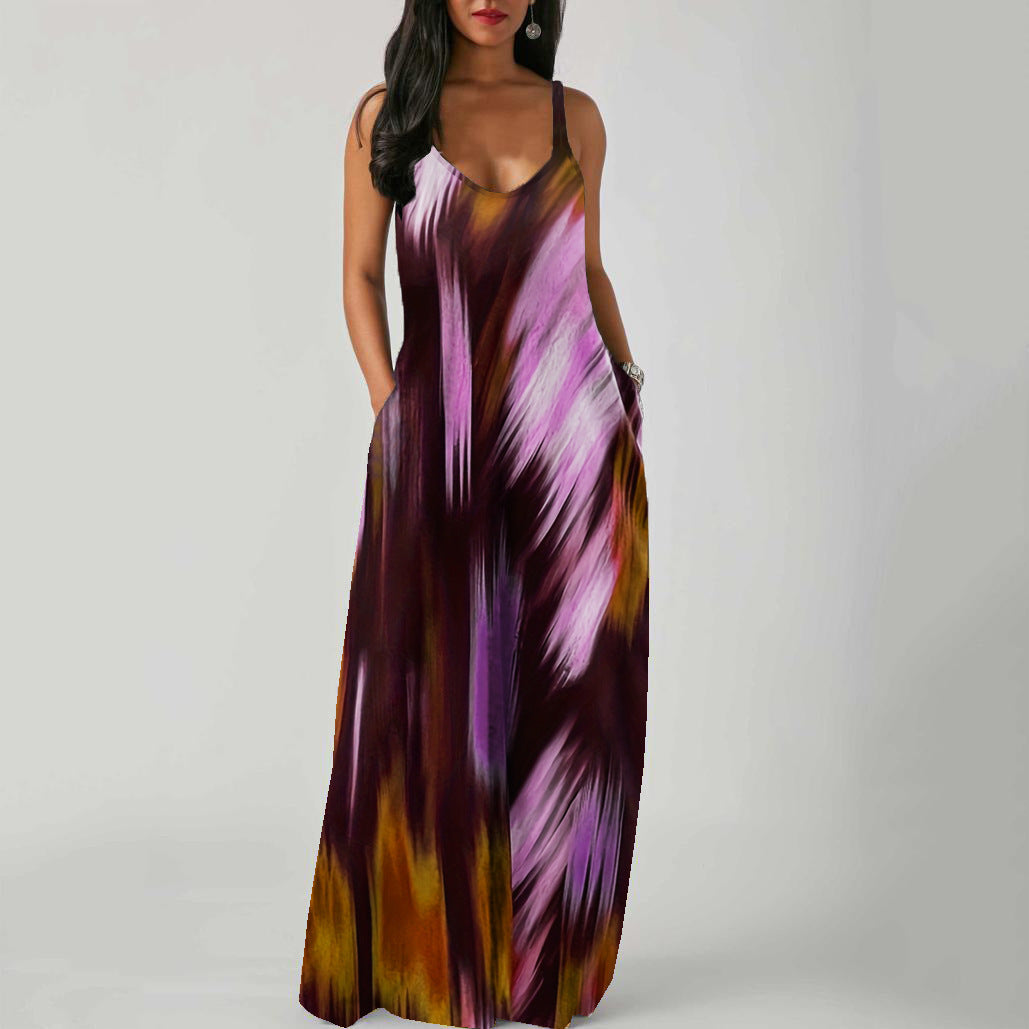 Adjustable-strap Printed Dress With Patch Pockets