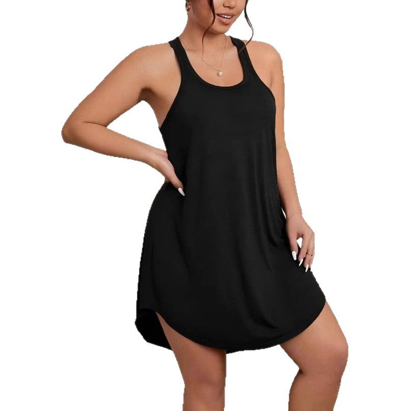 Womens Solid-Colored Crew-Neck Plus-Size I-Strap Tank Top