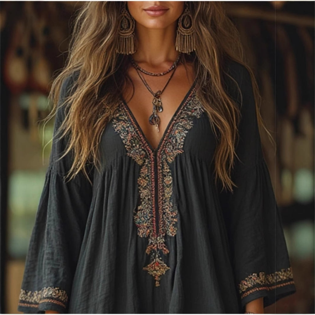 Retro Cotton And Linen Bohemian Printed Dress