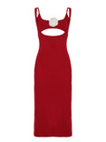 Womens French Elegant Retro Red Two  Piece Look 3D Floral Dress