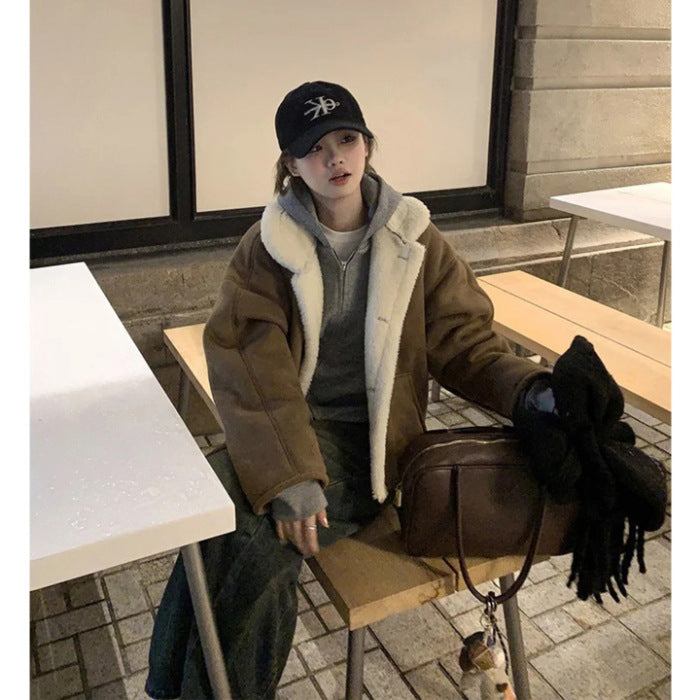Winter Loose-fitting  Versatile  Fleece-lined  Thickened  And Warm Leather-and-fur Piece