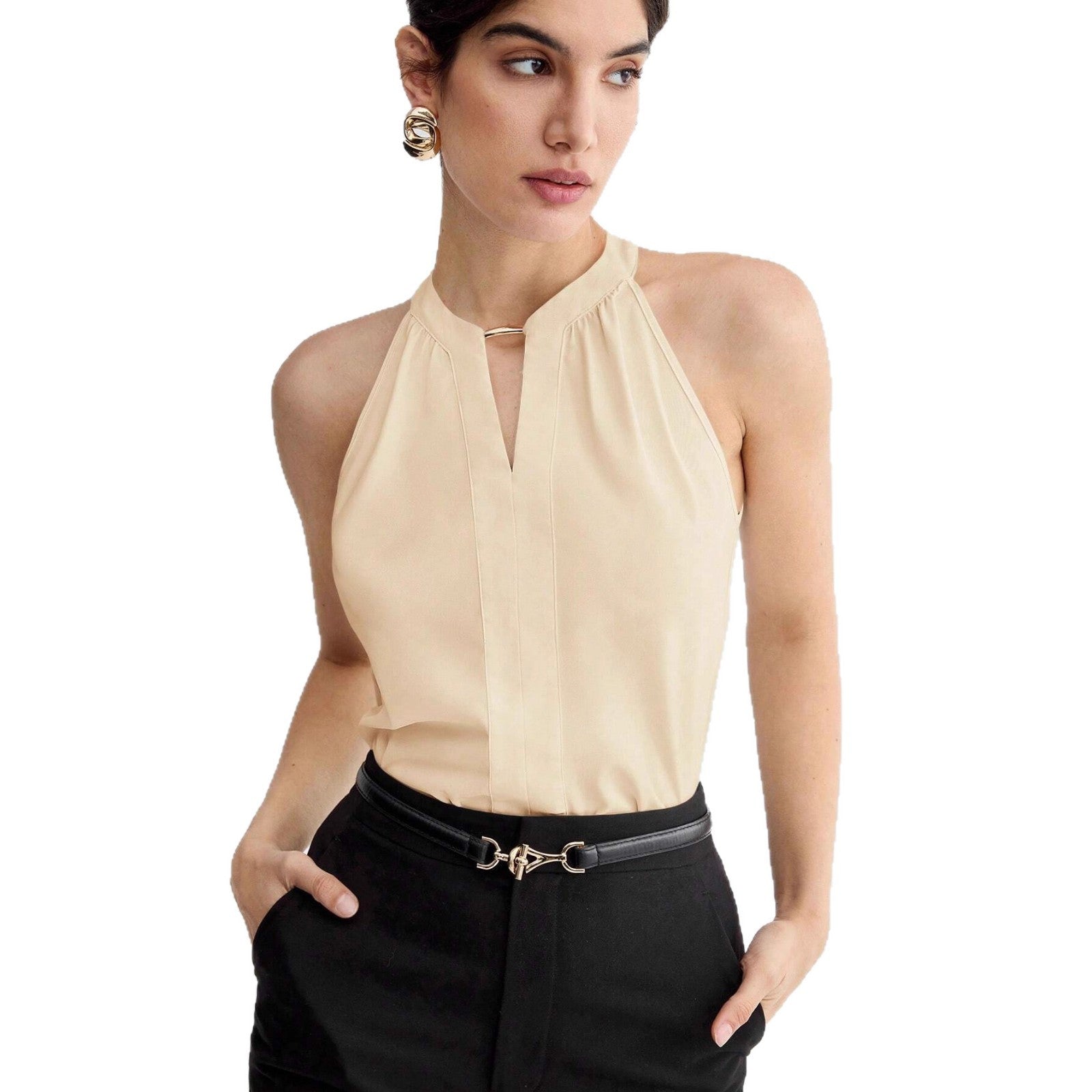 Commuting Essential Workplace Elegant And Versatile Sleeveless Halter Top
