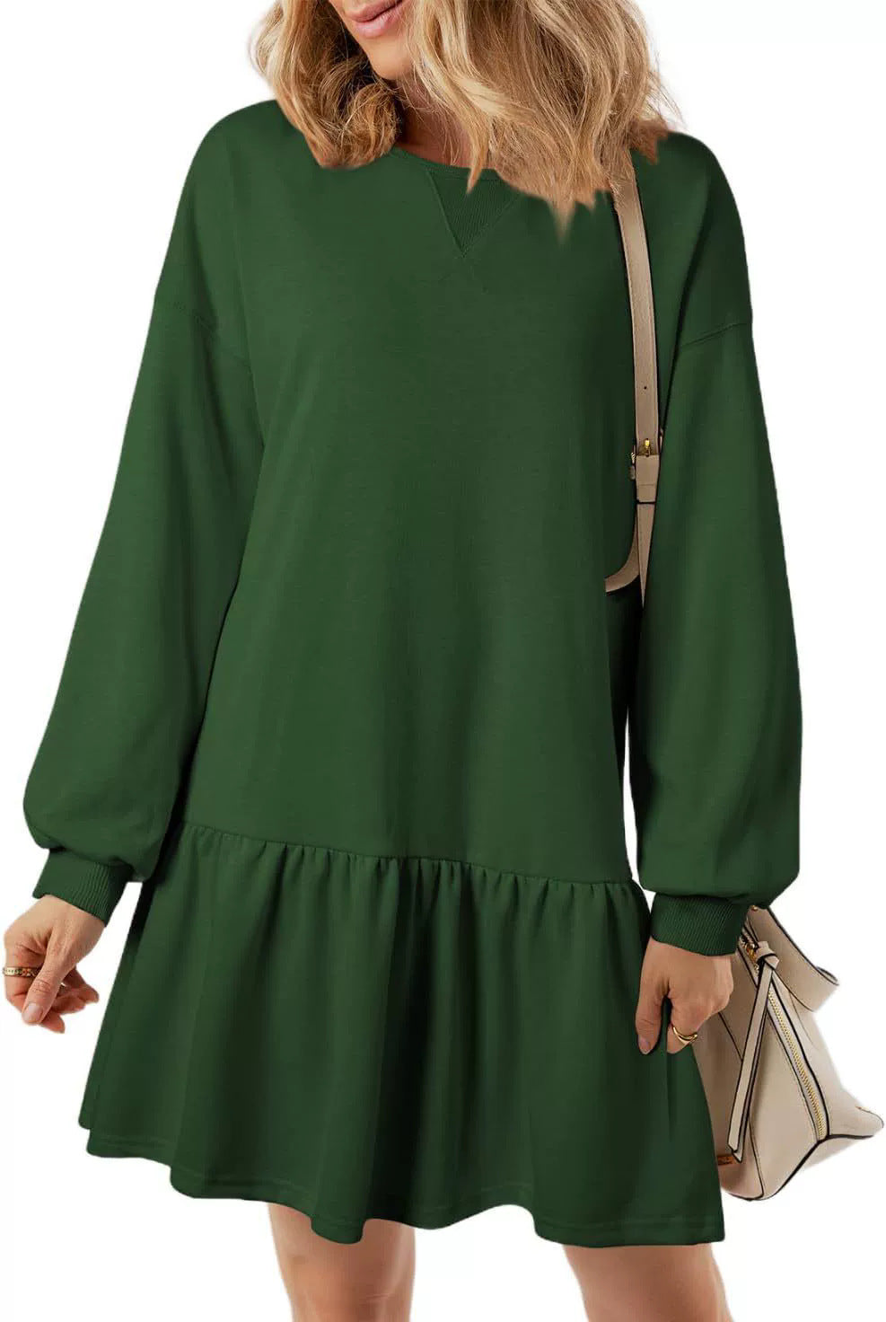 Women's Casual Crew-Neck Long-Sleeve Knitted Dress