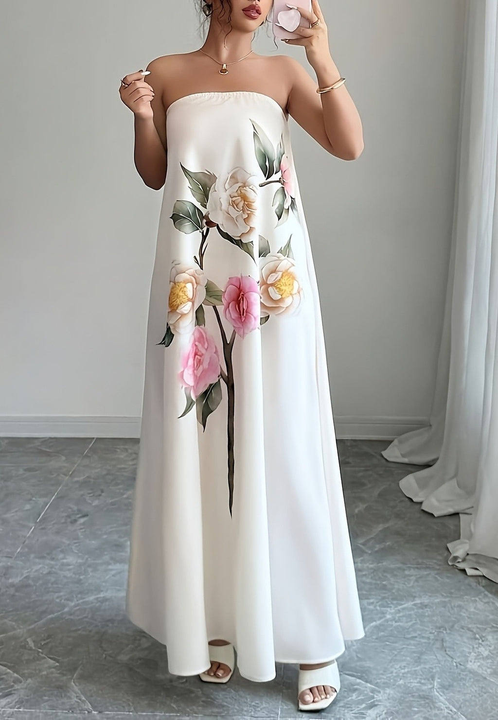 Floral Strapless Dress A Stylish Casual One-piece