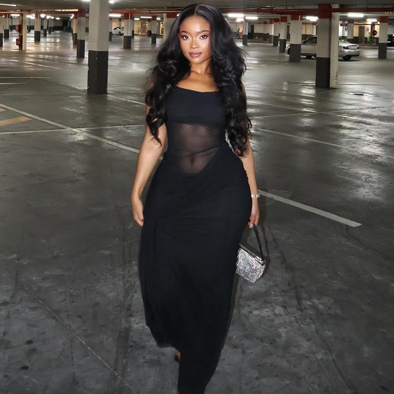 Crew-neck, Form-fitting Street-style Long Dress
