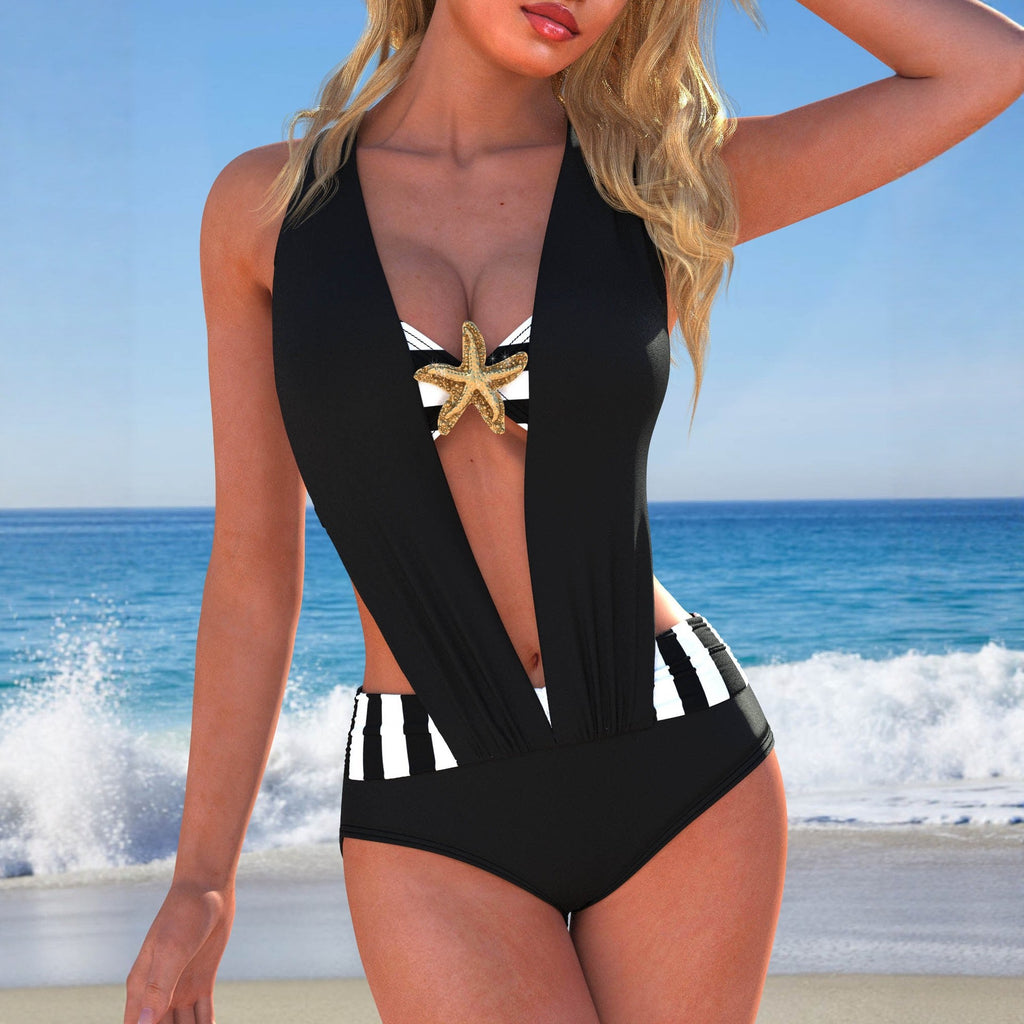 New Womens One-Piece Beach Swimsuit Solid Color