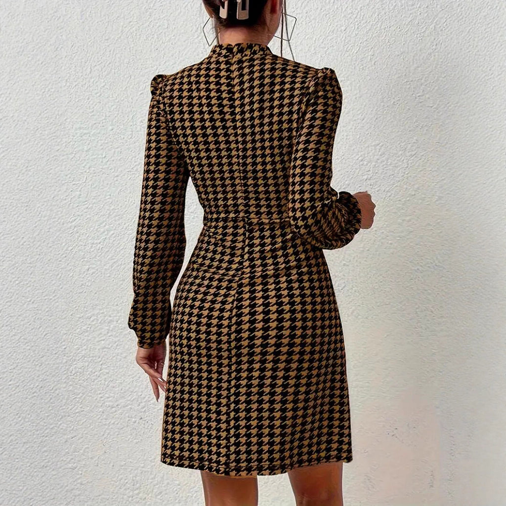 Women's Houndstooth Print Slimming Dress
