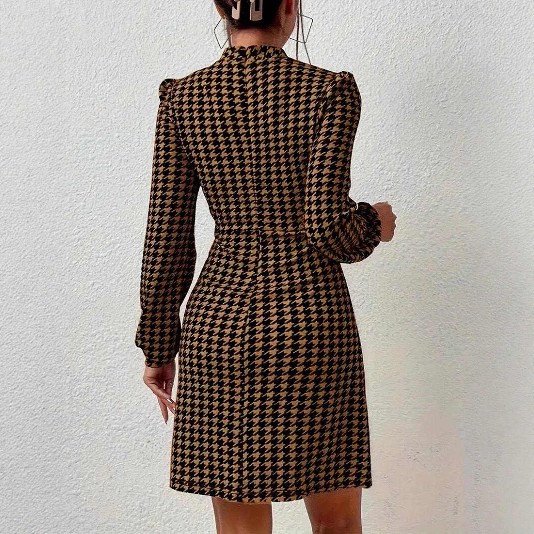 Women's Houndstooth Print Slimming Dress