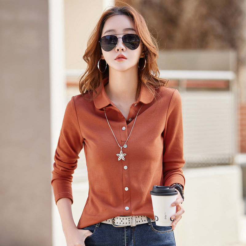 Button-front Long-sleeve T-shirt For Women