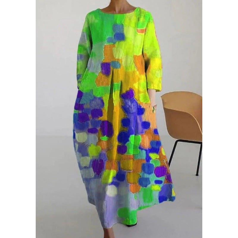 Womens Printed Midi Dress Beach Dress