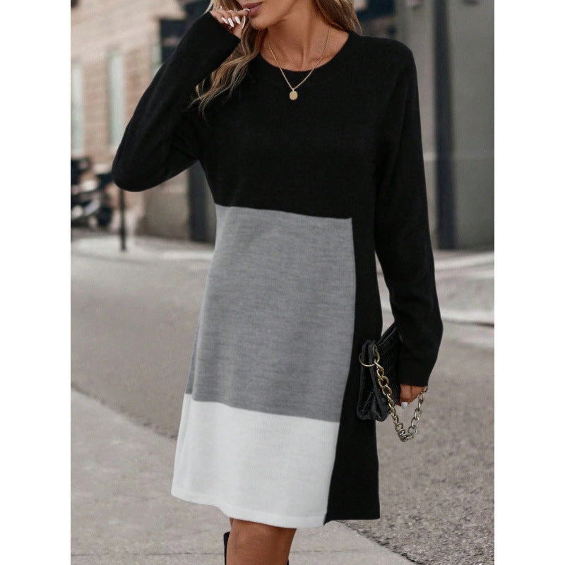 European And American-style Patchwork Knit Regular-fit Dress
