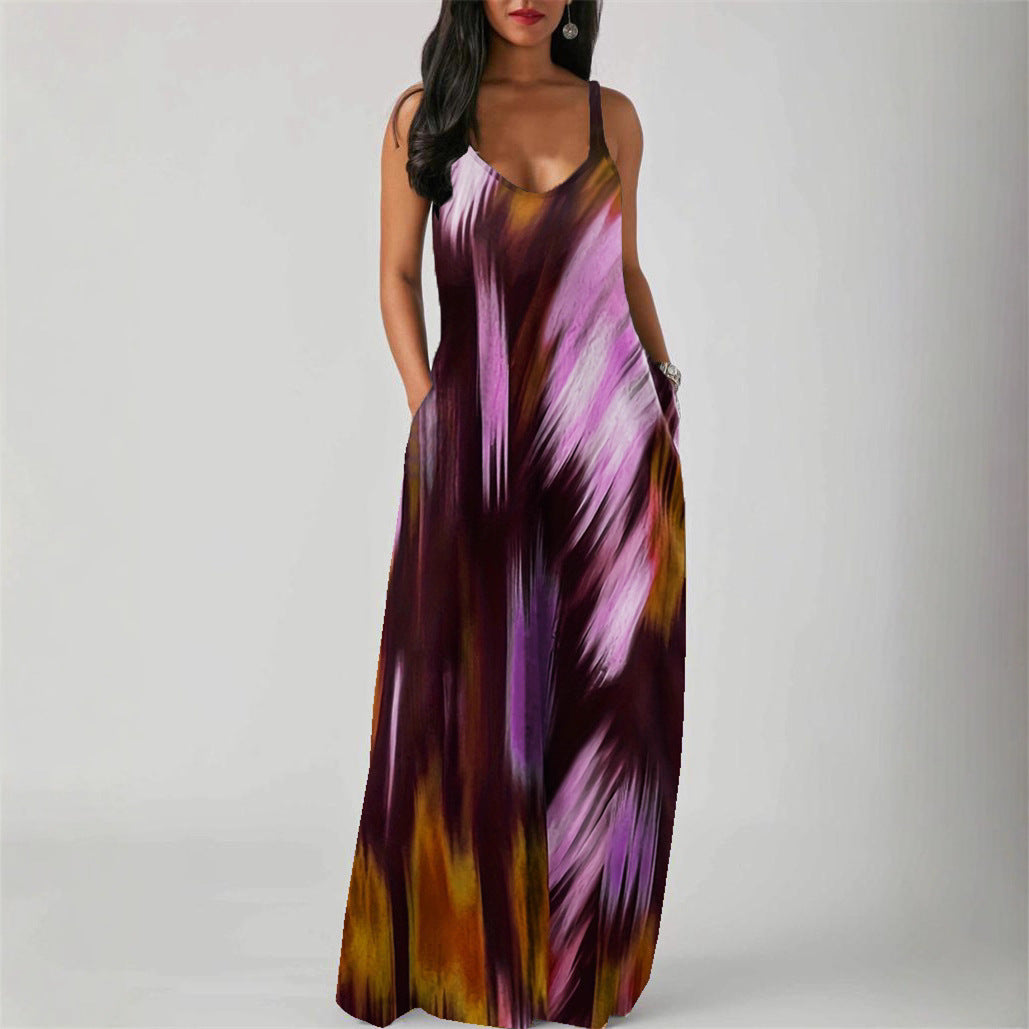 Adjustable-strap Printed Dress With Patch Pockets