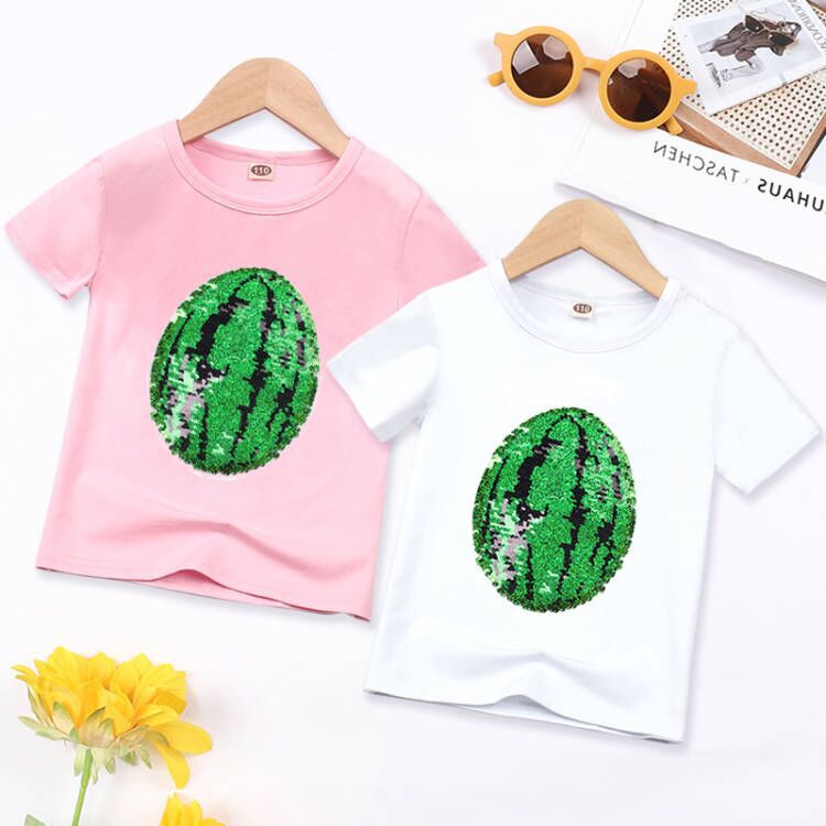 Girls' Glitter Double-sided Color Changing Short Sleeves