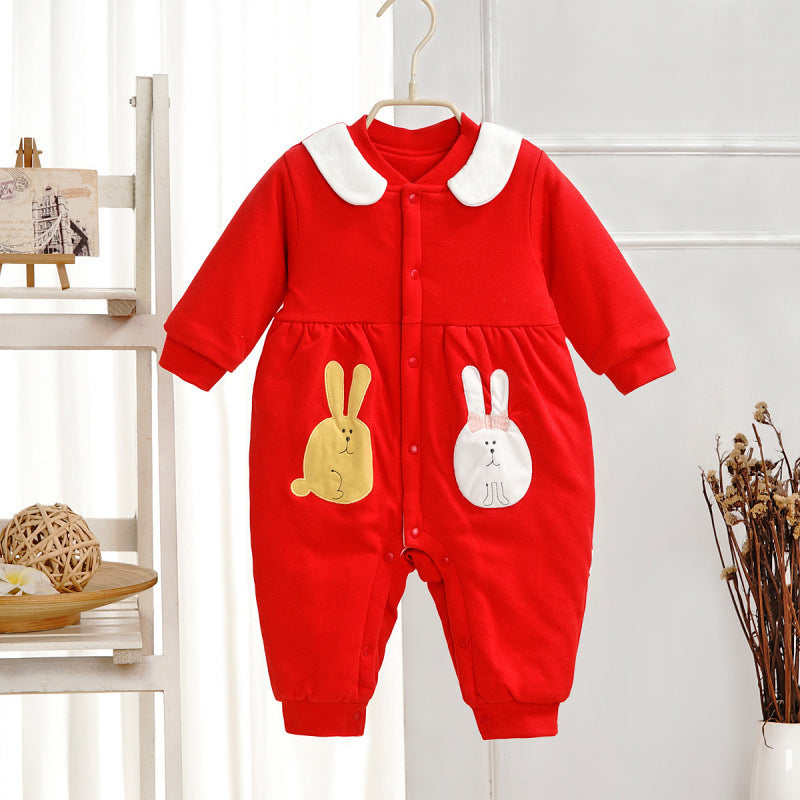 Spring And Autumn Baby Quilted Jumpsuit Three Layers Warm