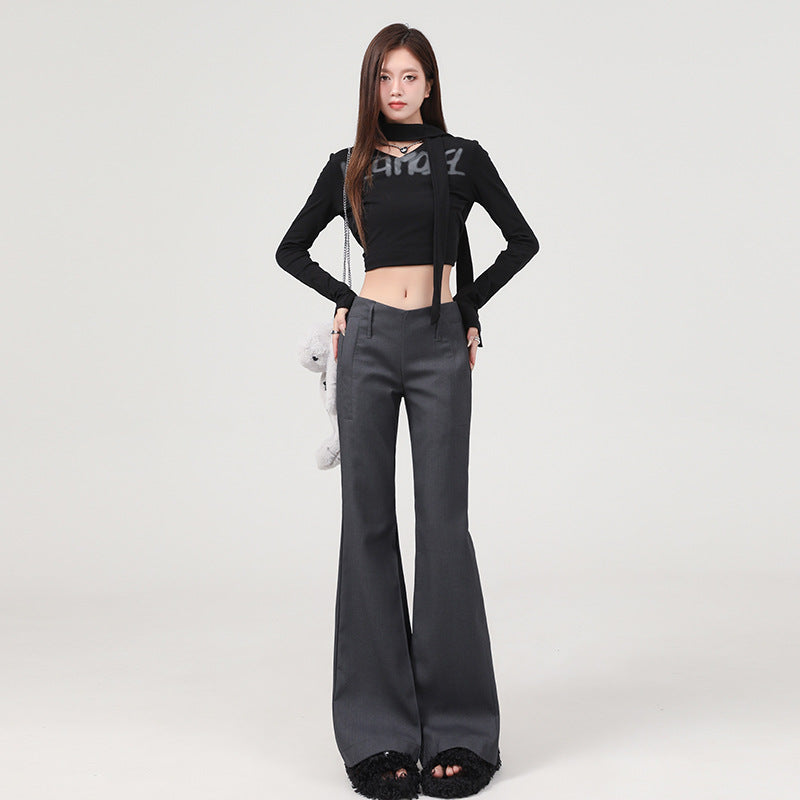 SpringSummer New Gray Sassy Low-Waist Flared Casual Pants