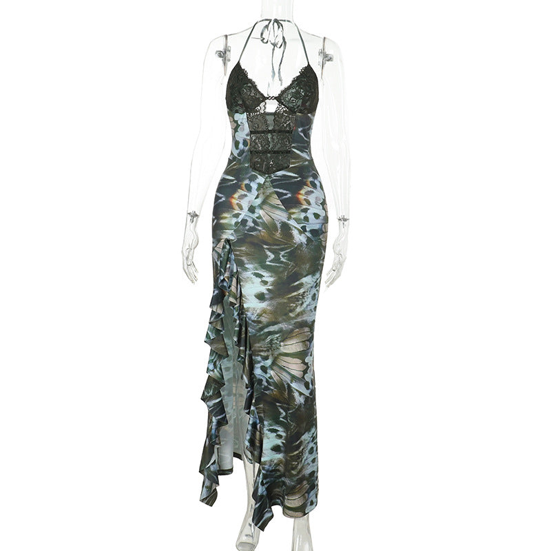 Deep-V Chest-enhancing Cutout-strapped High-slit Dress For Women