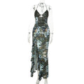 Deep-V Chest-enhancing Cutout-strapped High-slit Dress For Women