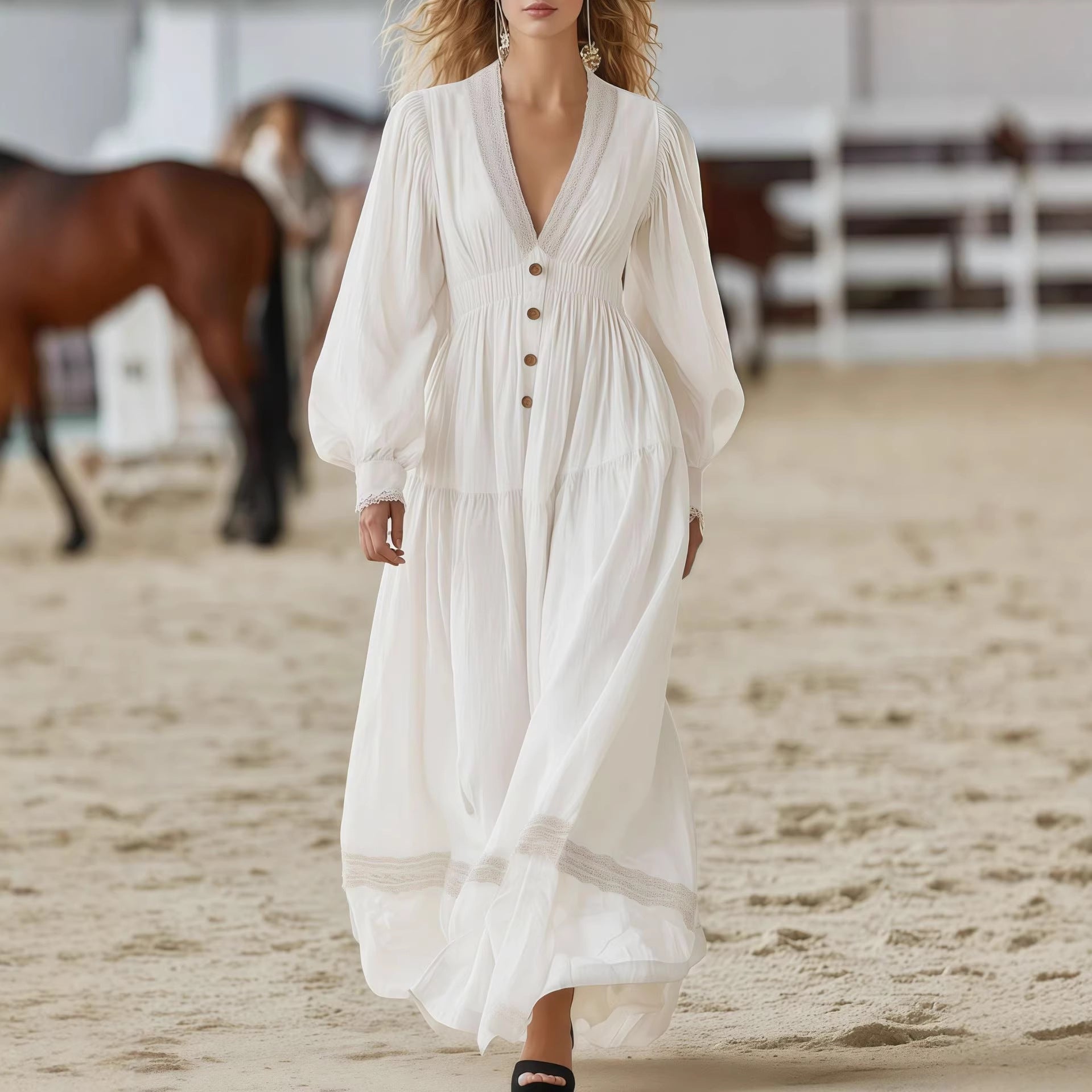 Long-sleeve Elegant White Dress