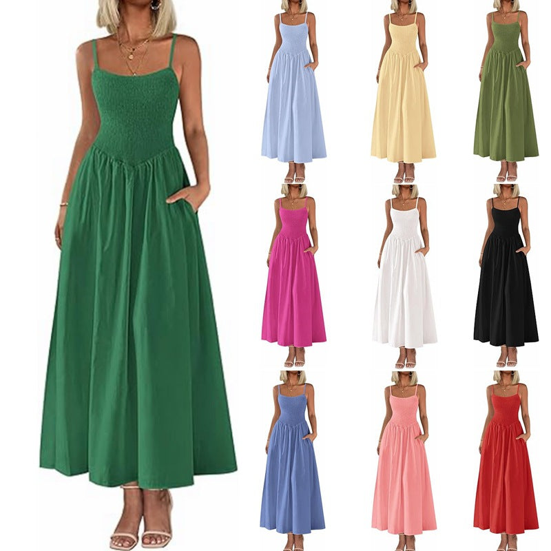 Ruched Tank Top With Thin Straps And A Pocketed Dress