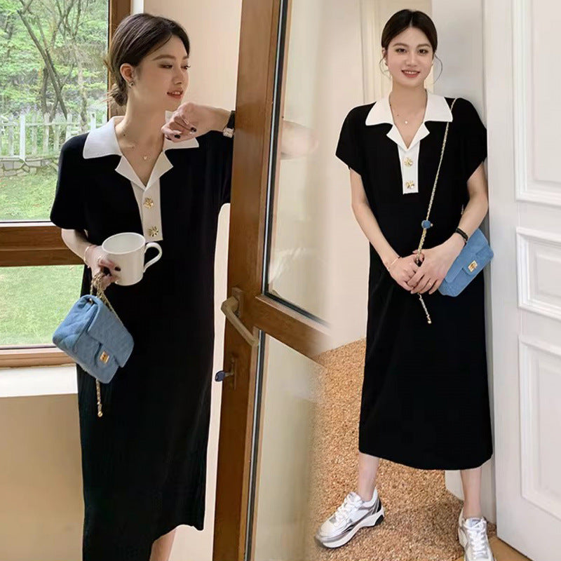 Artistic Korean-style Fashionable Elegant Lapel Maternity Dress