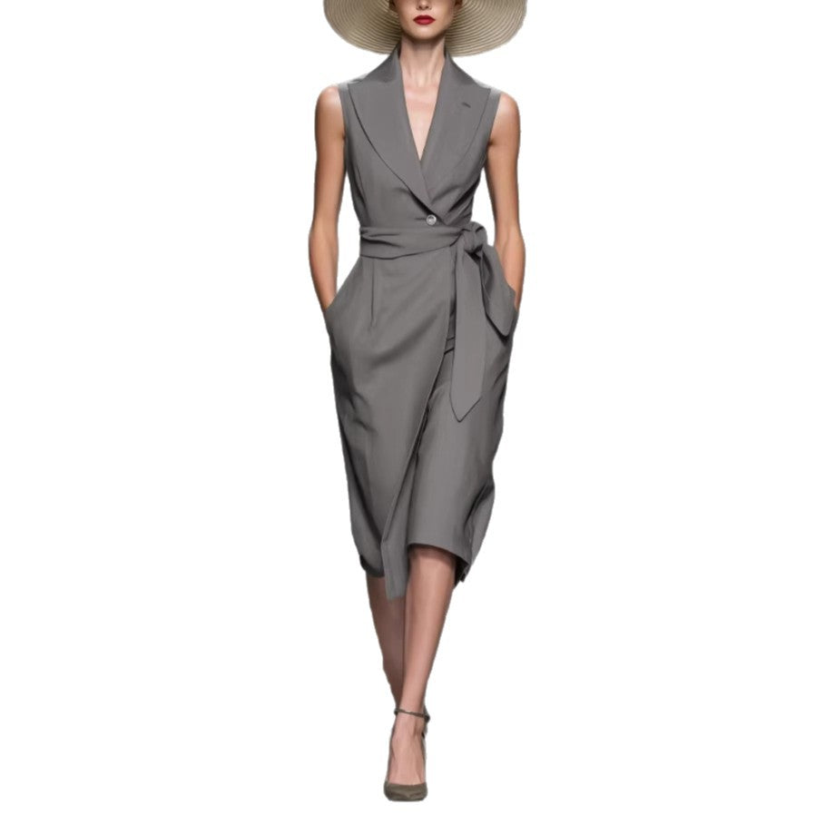 Womens Stylish Solid-color V-neck Dress