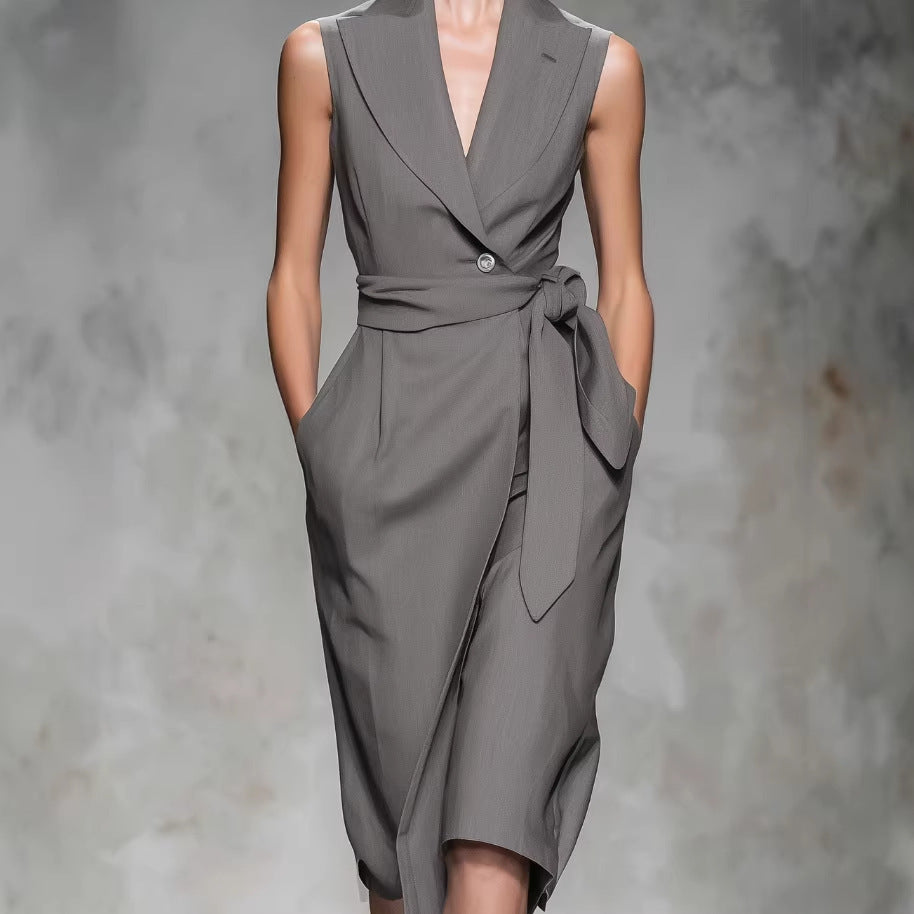 Womens Stylish Solid-color V-neck Dress
