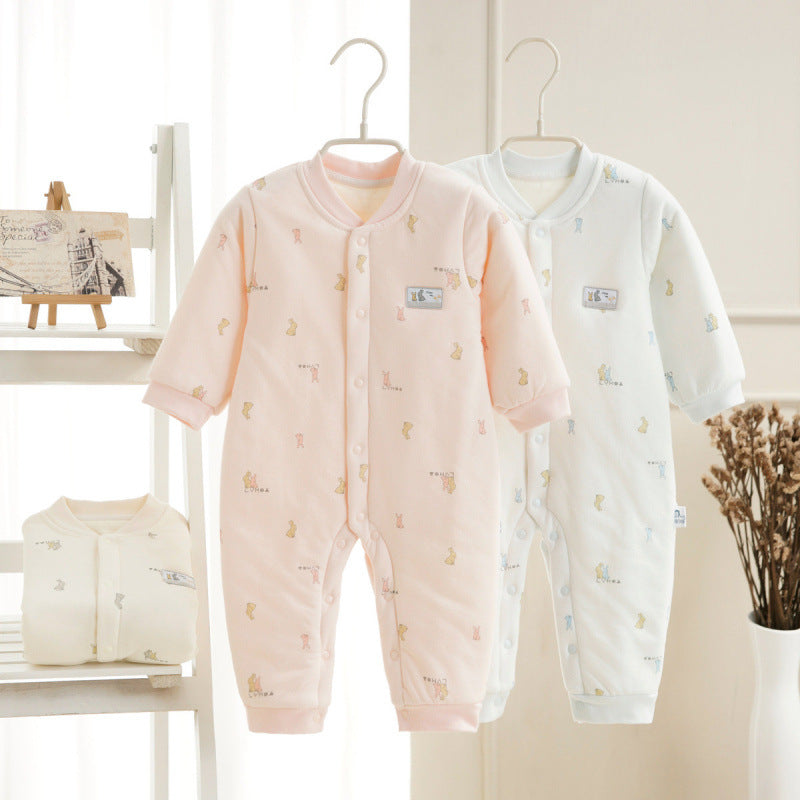 Spring And Autumn Baby Quilted Jumpsuit Three Layers Warm