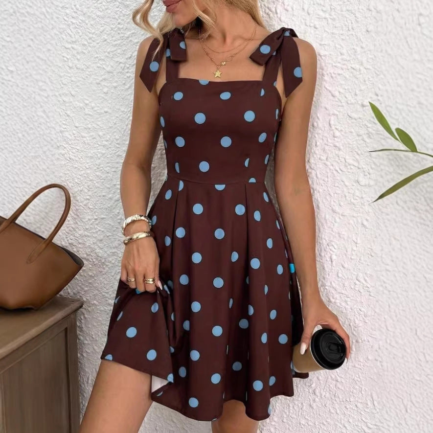 Women's Casual Striped Shoulder-Tie Sweet Camisole Dress