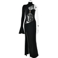 Womens Hollow-out Slim-fit Simple Long Dress