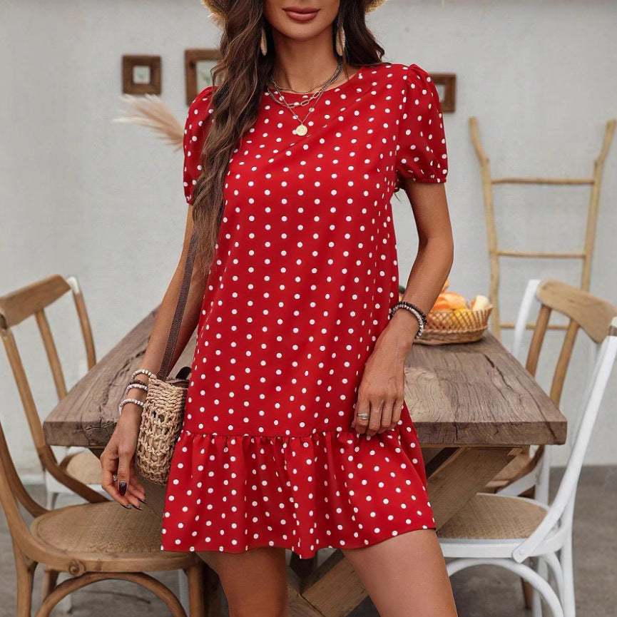 Womens Fashionable Slim-Fit Casual Polka-Dot Dress