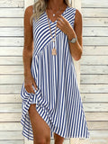 3D Printed Striped Casual Loose Fitting Dress