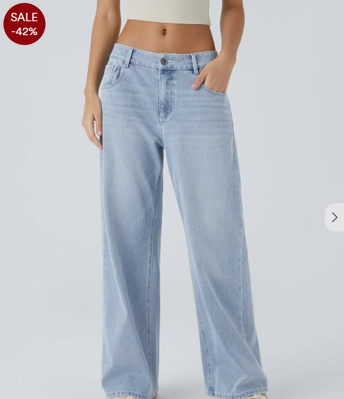Women's Retro Washed Denim Wide-Leg Jeans With Multiple Textures