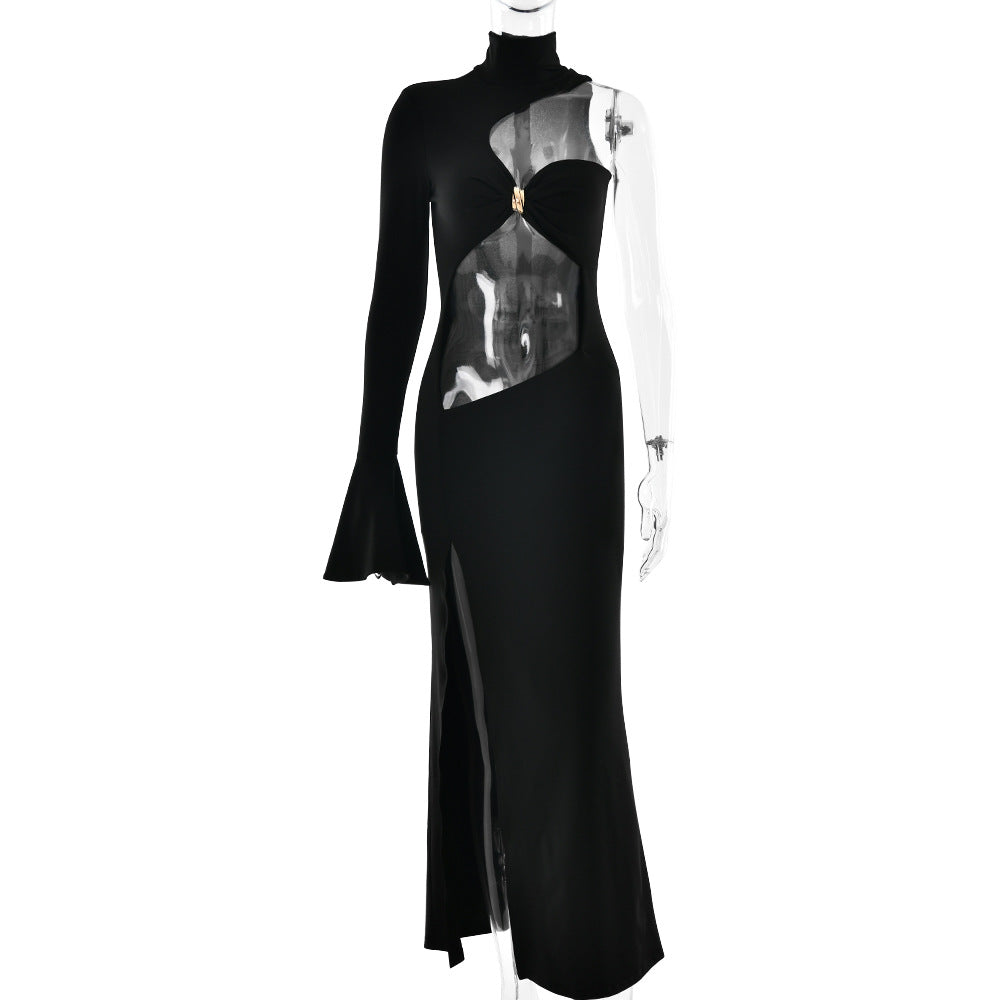 Womens Hollow-out Slim-fit Simple Long Dress