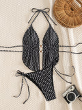 Womens Backless Polka-Dot Printed Swimsuit Set
