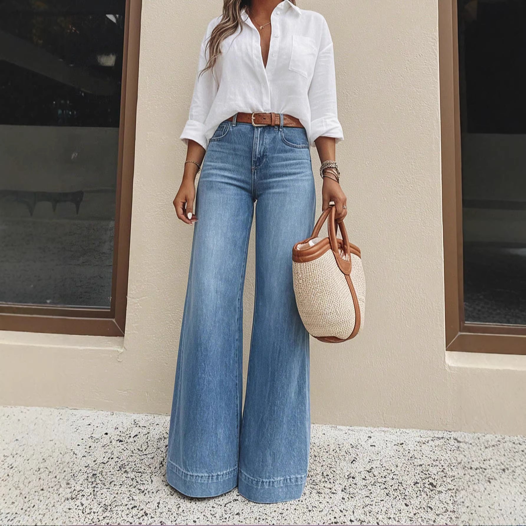 Womens Fashionable Vintage Washed Slim-Fit Jeans