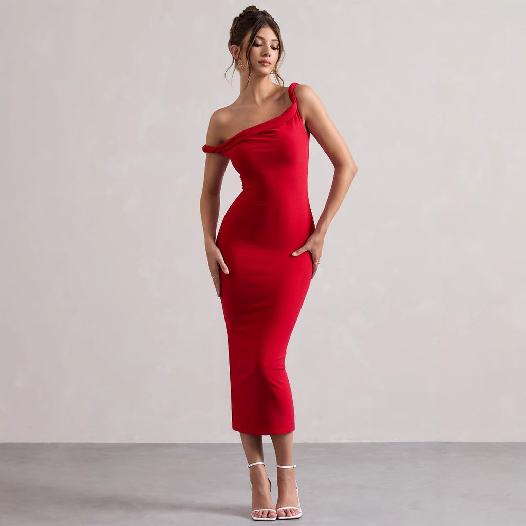 A Figure-flattering Off-the-shoulder Or One-shoulder Dress Exudes Chic Style And A Slimming Silhouette