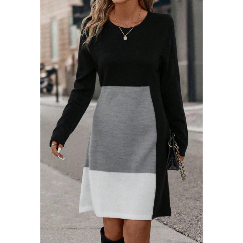 European And American-style Patchwork Knit Regular-fit Dress