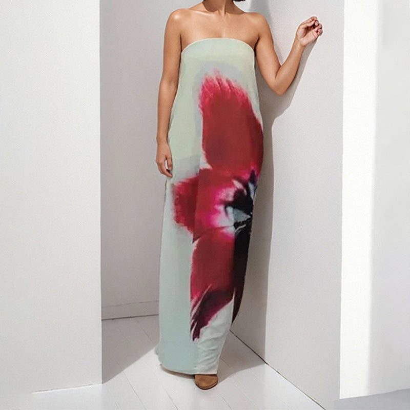 Off-the-shoulder Printed Loose-fitting Dress