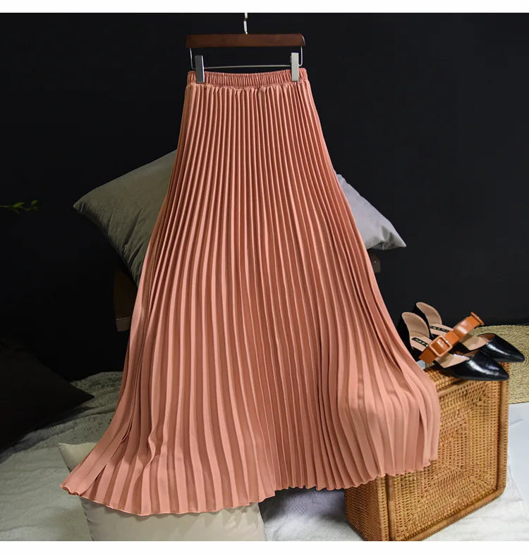 Vintage Pleated Midi Long Skirt