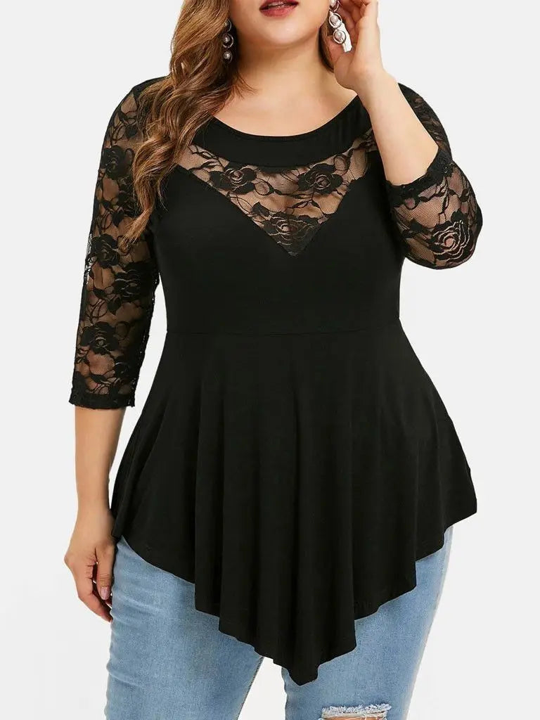 Floral Lace Hollow Out Tunic Blouse