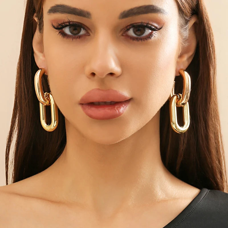 Vintage  Geometric U-Shape Link Drop Earrings