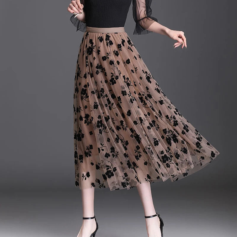 Elegant Mesh Floral Skirt