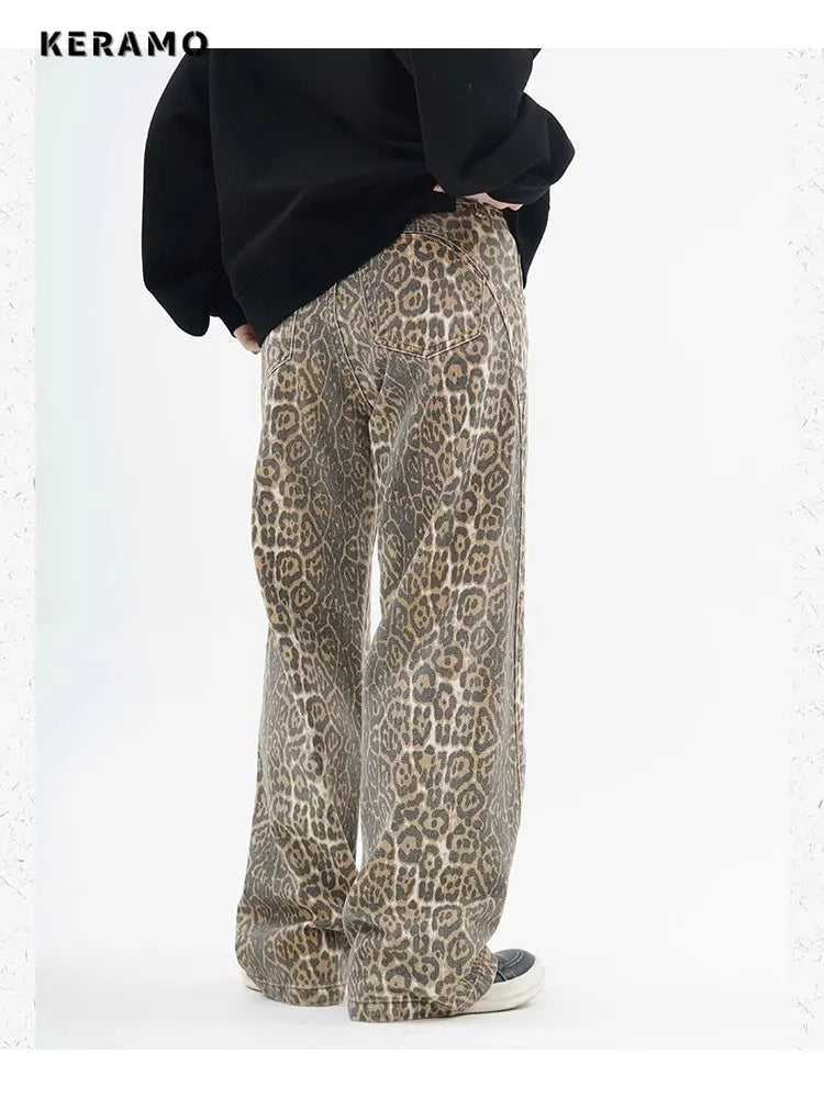 Vintage Leopard Wide Leg Jeans