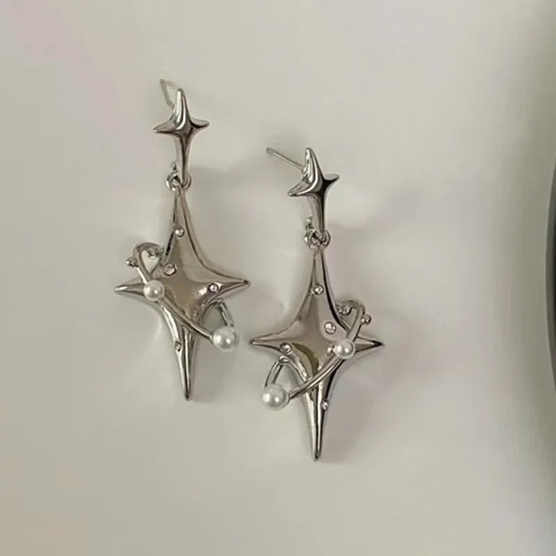 Exquisite Star Pearl Drop Dangle Earrings